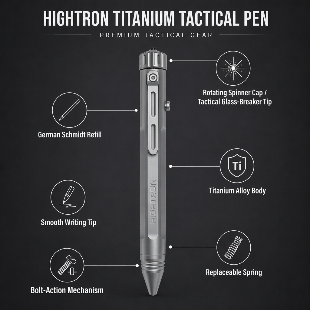 Hightron Vortron Titanium Pen, Sandblasted Gray Finish, Premium EDC Writing Tool