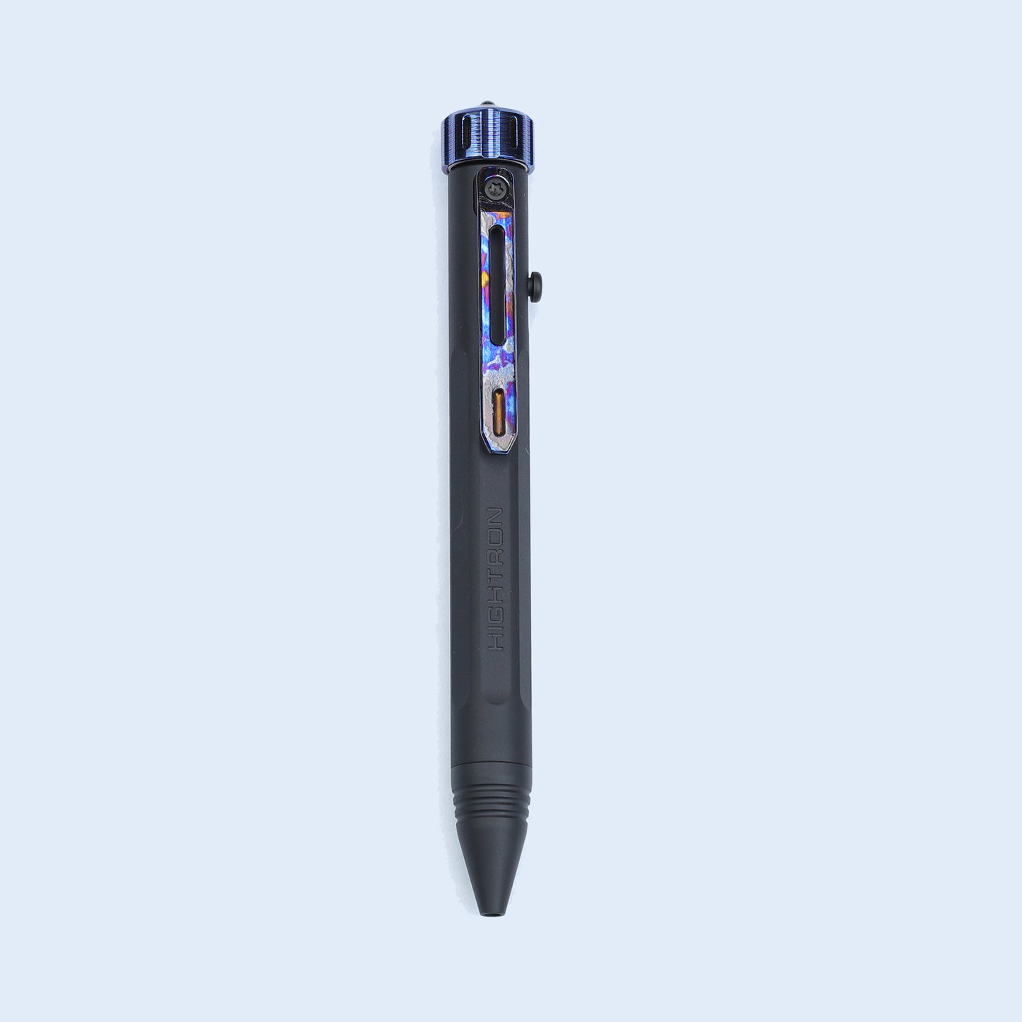 Hightron Vortron Titanium Pen, Black Coated Titanium with Zirconium Damascus Spinner & Clip