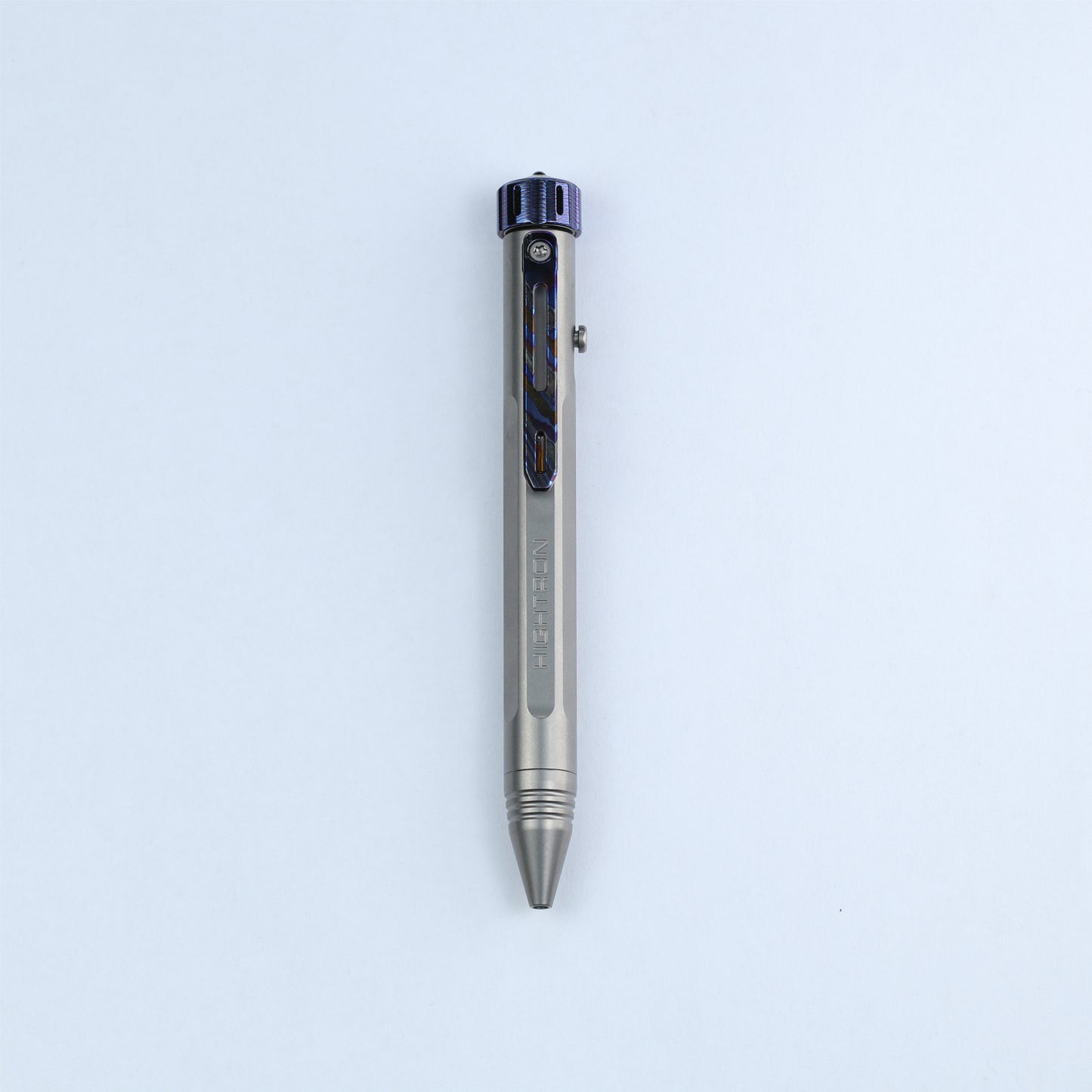 Hightron Vortron Titanium Pen, Gray Titanium with Zirconium Damascus Spinner & Clip