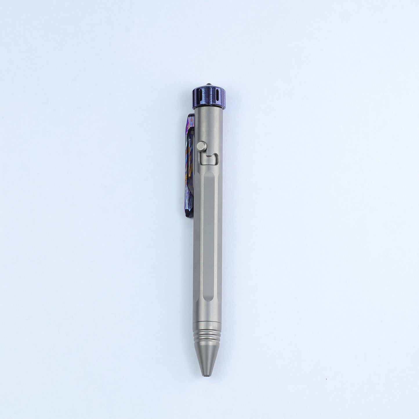 Hightron Vortron Titanium Pen, Gray Titanium with Zirconium Damascus Spinner & Clip