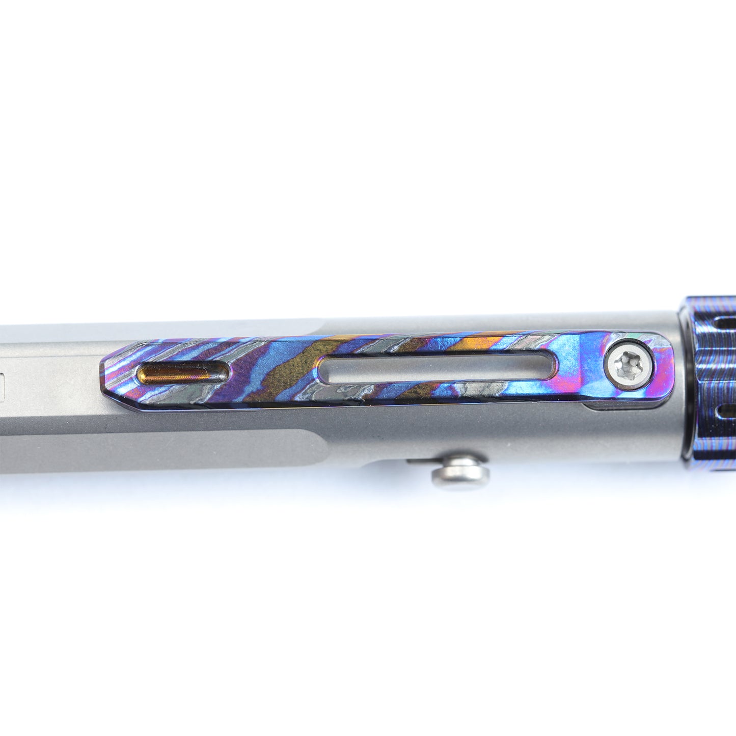 Hightron Vortron Titanium Pen, Gray Titanium with Zirconium Damascus Spinner & Clip