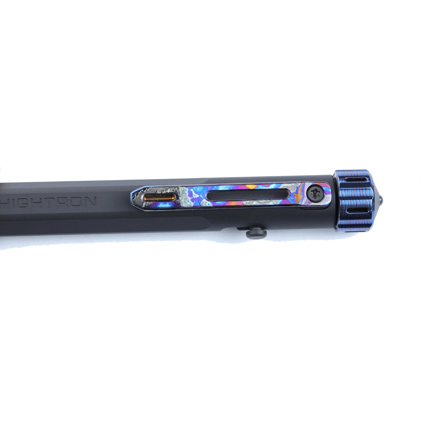 Hightron Vortron Titanium Pen, Black Coated Titanium with Zirconium Damascus Spinner & Clip