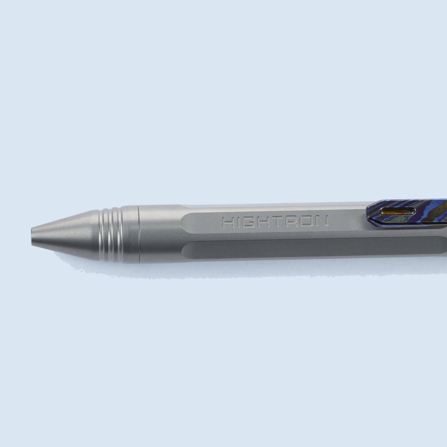 Hightron Vortron Titanium Pen, Gray Titanium with Zirconium Damascus Spinner & Clip