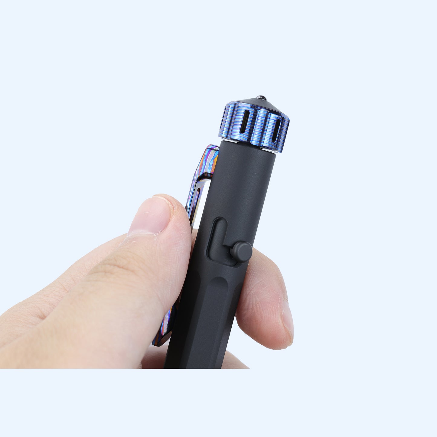 Hightron Vortron Titanium Pen, Black Coated Titanium with Zirconium Damascus Spinner & Clip