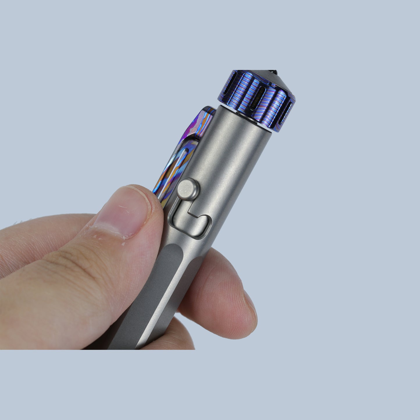 Hightron Vortron Titanium Pen, Gray Titanium with Zirconium Damascus Spinner & Clip