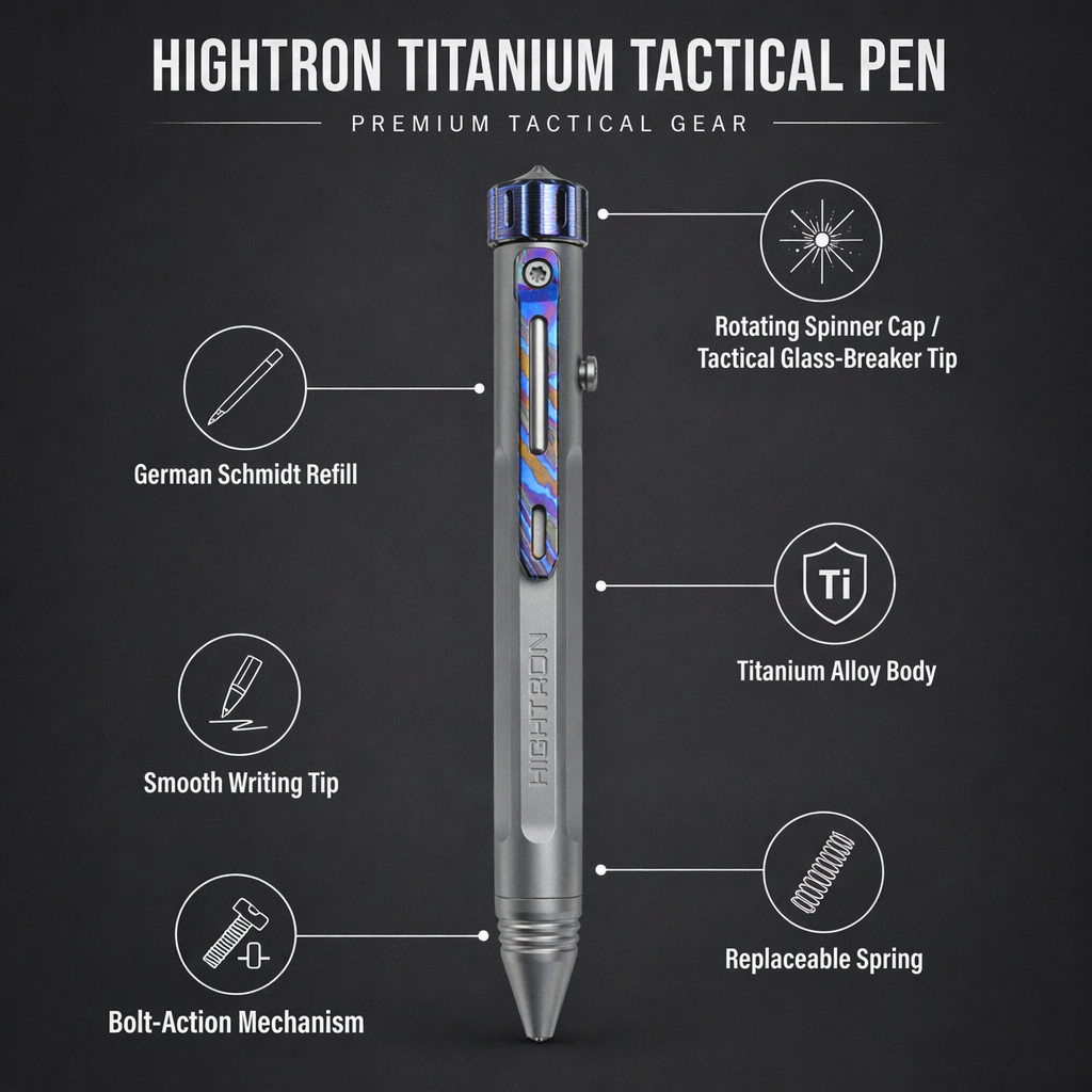 Hightron Vortron Titanium Pen, Gray Titanium with Zirconium Damascus Spinner & Clip