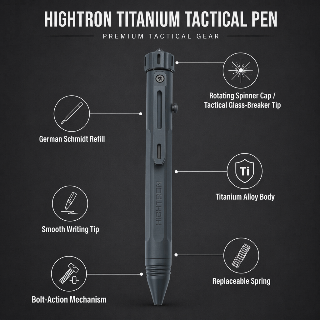 Hightron Vortron Titanium Pen, Black Coated Finish, Premium EDC Writing Tool