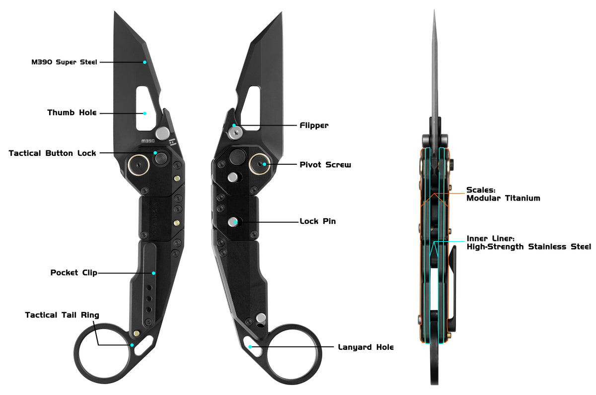 MODULUS,Tool-Free Modular M390 Titanium EDC Folding Pokcet Knife